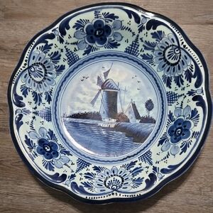 Charming Blue and White Windmill Ceramic Plate